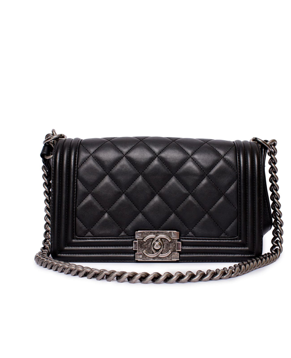 Bolsa Chanel Boy mediana de piel acolchada negra
