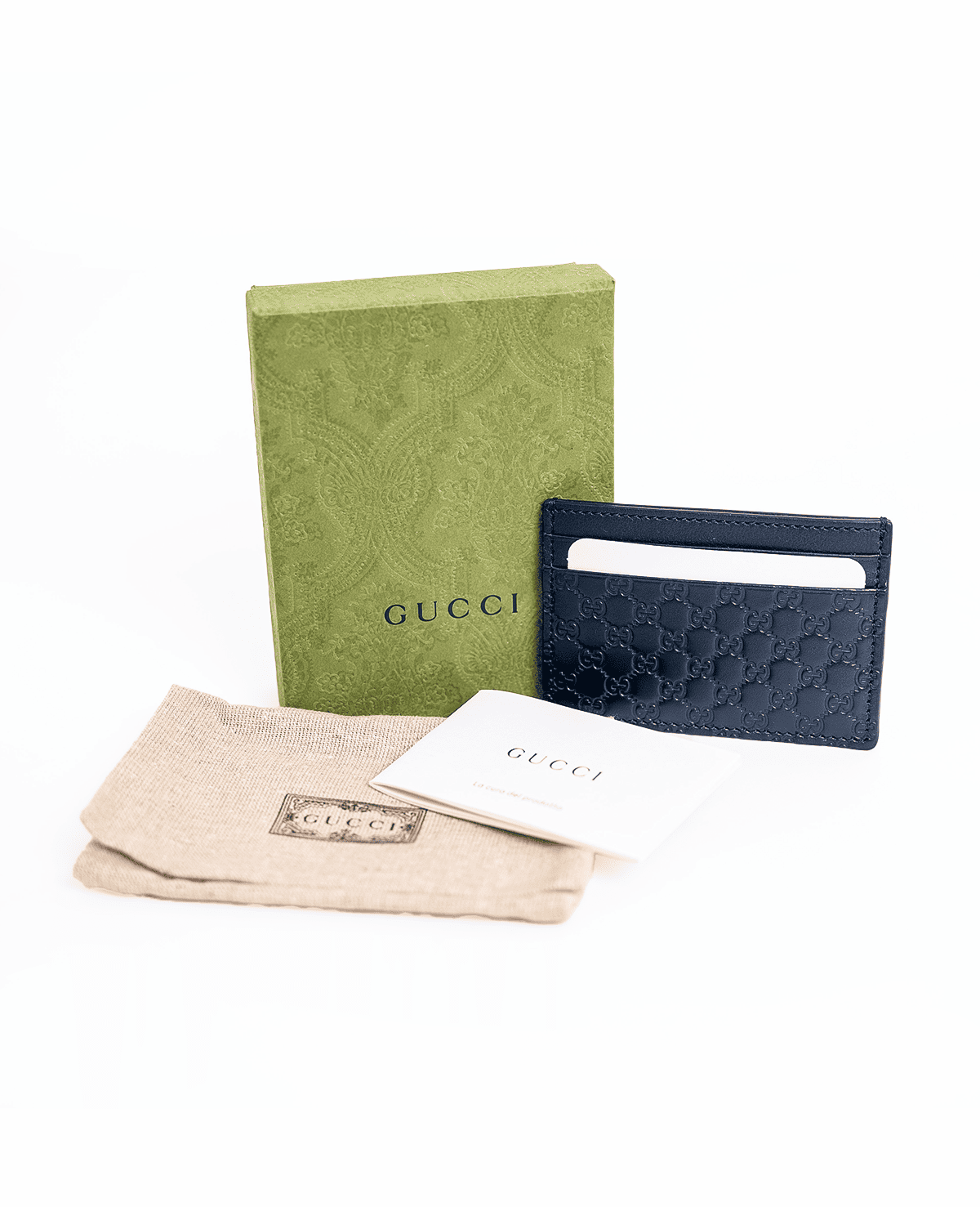 Tarjetero Microguccissima de piel color azul marino