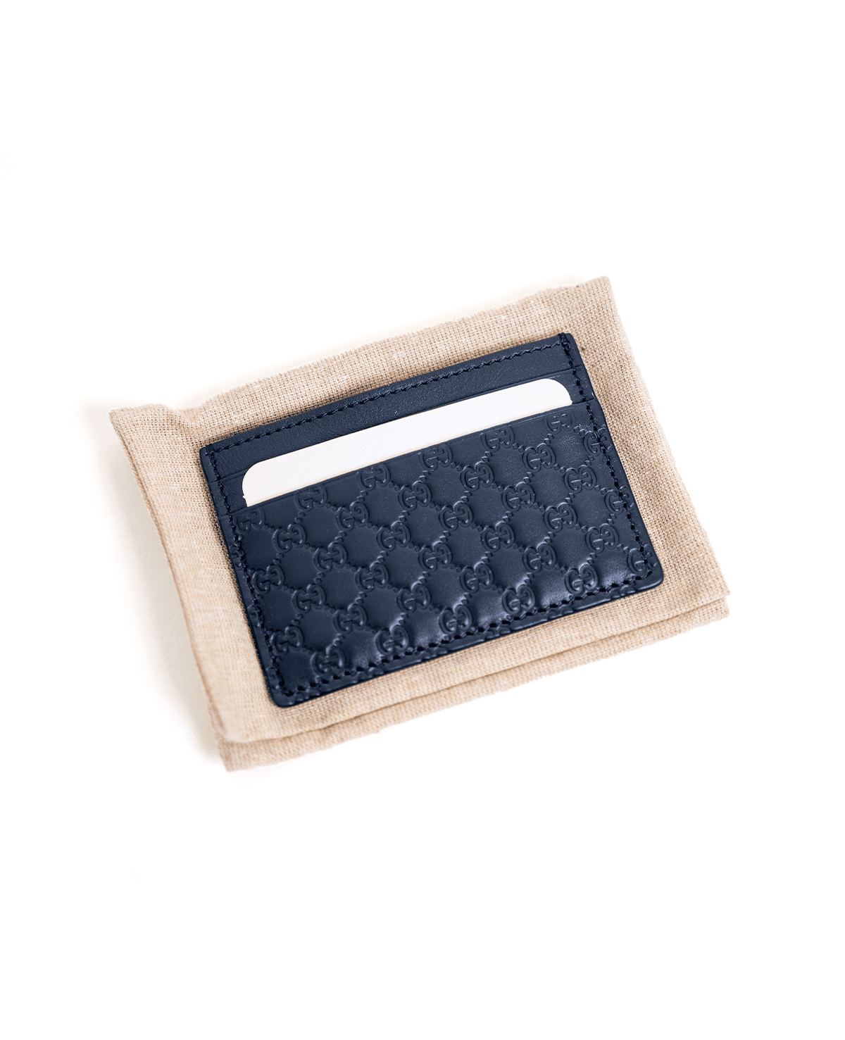 Tarjetero Microguccissima de piel color azul marino